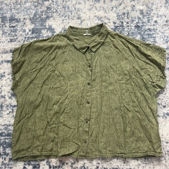 Eileen Fisher Washed Organic Linen Delave Button Down Boxy Blouse Shirt Plus 3X - Picture 4 of 10